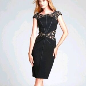 Tadashi Shoji Black & Lace Dress Women’s L Piping Semi-Formal Cocktails Weddings
